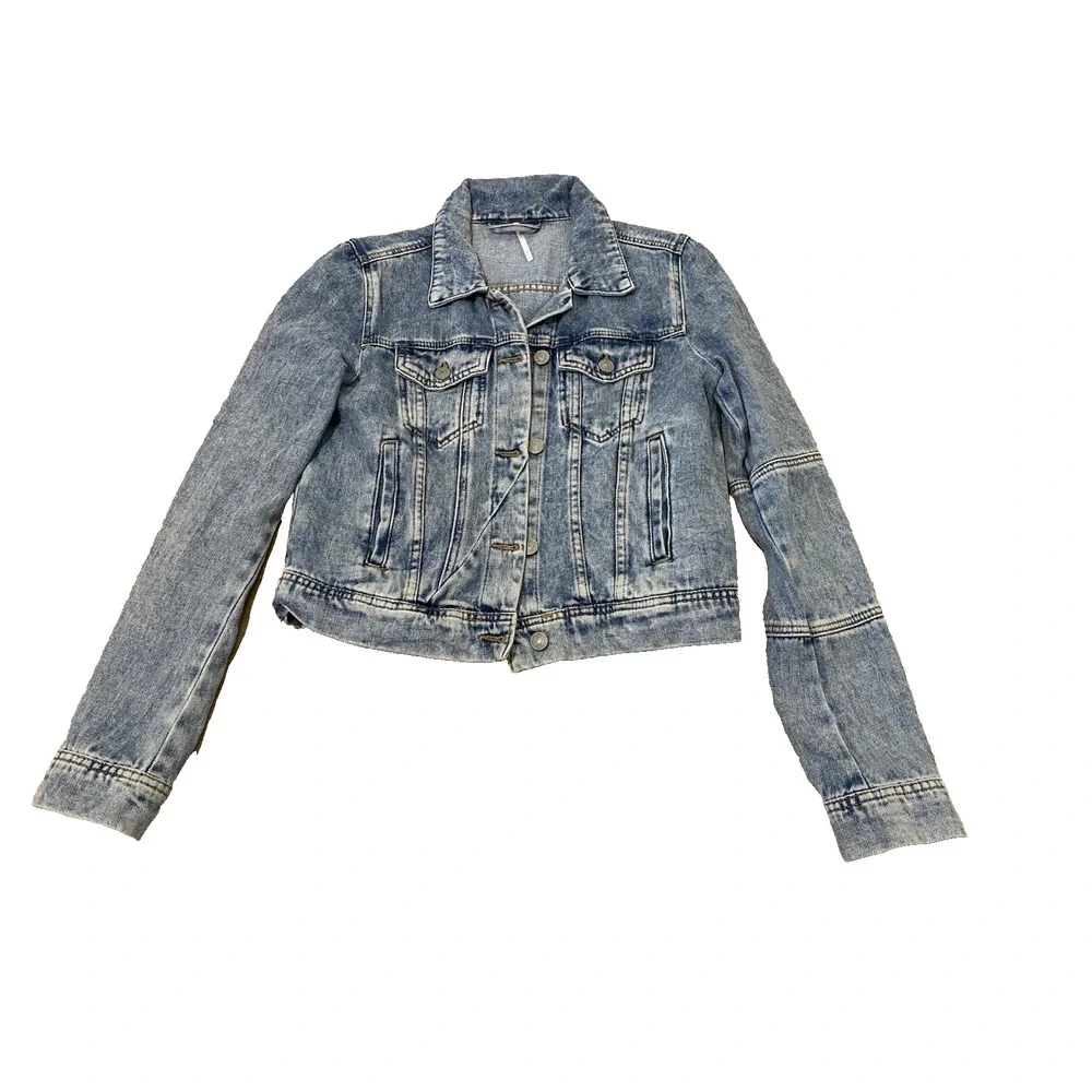 Free People Rumors Denim‎ Jacket Womens XS Light Indigo Boho Preppy Streetwear